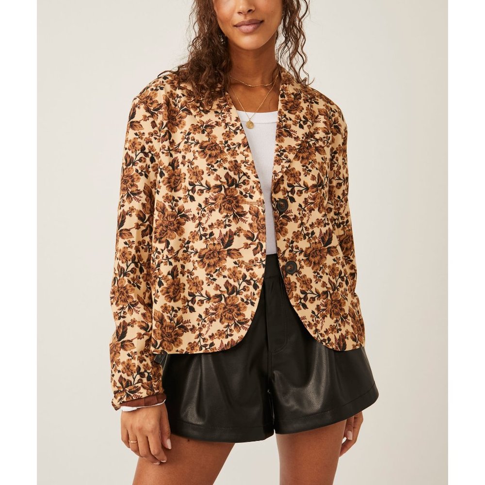FREE PEOPLE Cali Printed Blazer / Sand Combo
